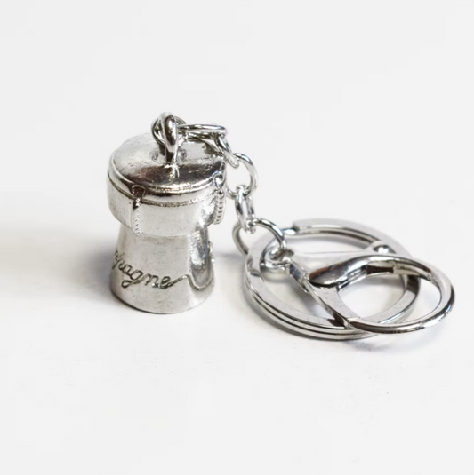 Champagne cork keychain in metal